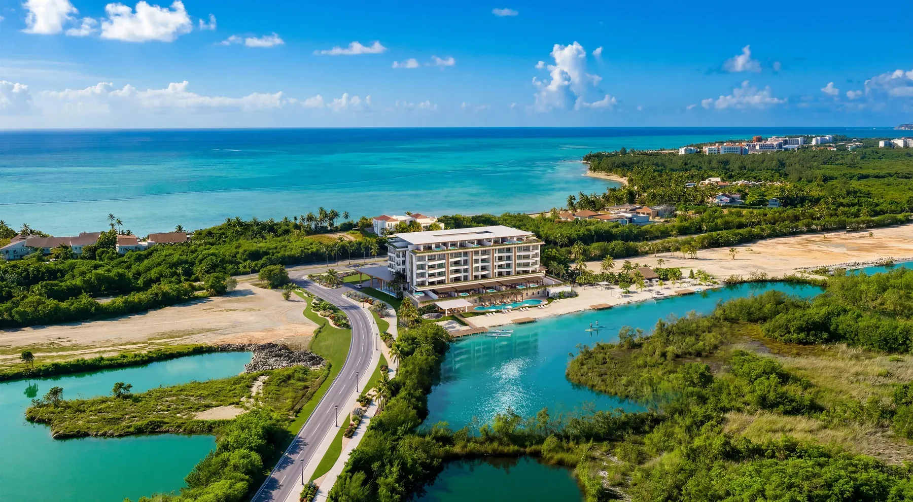 Aerial view of ABYA between the Blue Lagoon and the Caribbean Sea in Cap Cana
